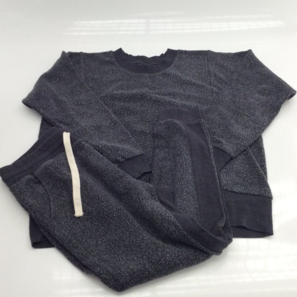 Gray Zella Fleece Drawstring Jogger & Crewneck Top & Bottom Set